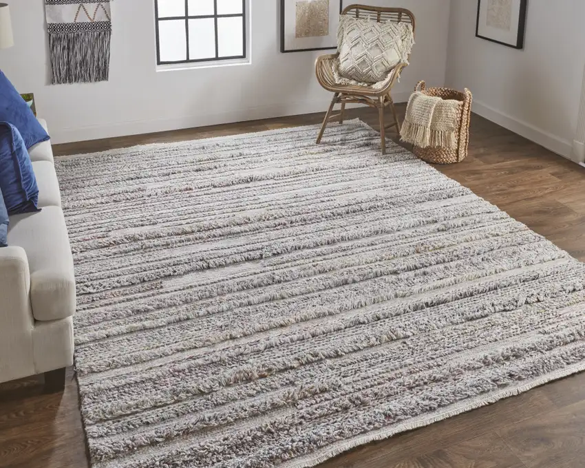 Taupe Ivory And Red Striped Hand Woven Stain Resistant Area Rug Photo 6