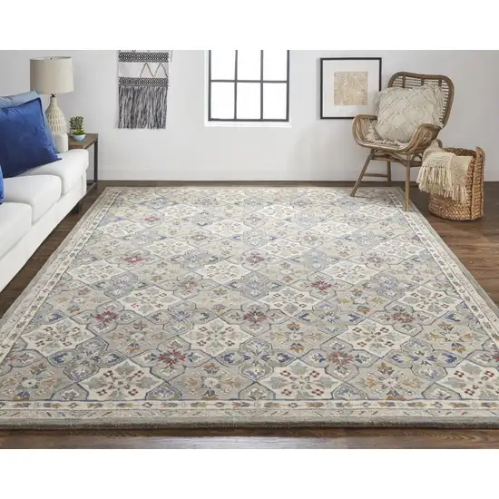 Taupe and Ivory Wool Patchwork Hand Tufted Area Rug Photo 6