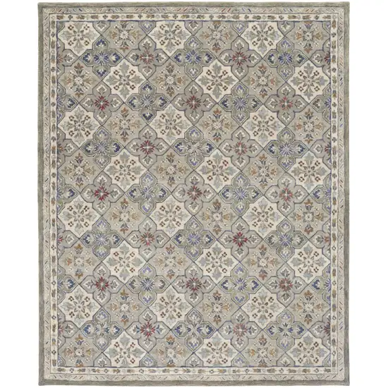 Taupe and Ivory Wool Patchwork Hand Tufted Area Rug Photo 2