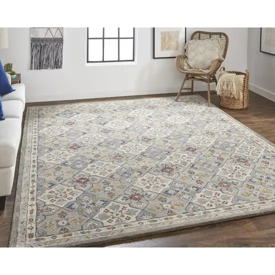 Taupe and Ivory Wool Patchwork Hand Tufted Area Rug Photo 7