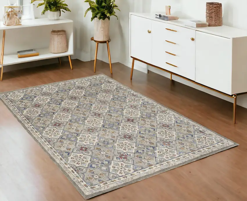 Taupe and Ivory Wool Patchwork Hand Tufted Area Rug Photo 1