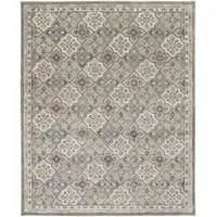 Photo of Taupe Ivory And Red Wool Patchwork Tufted Handmade Stain Resistant Area Rug