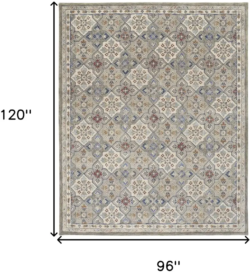 Taupe Ivory And Red Wool Patchwork Tufted Handmade Stain Resistant Area Rug Photo 10