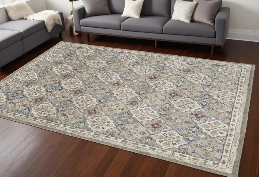 Taupe and Ivory Wool Patchwork Hand Tufted Area Rug Photo 1