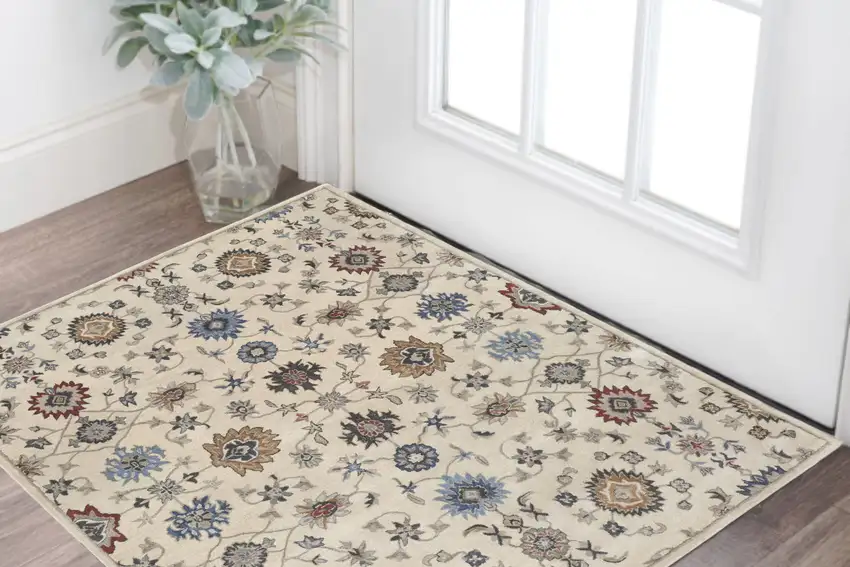 Taupe and Ivory Wool Patchwork Hand Tufted Area Rug Photo 1