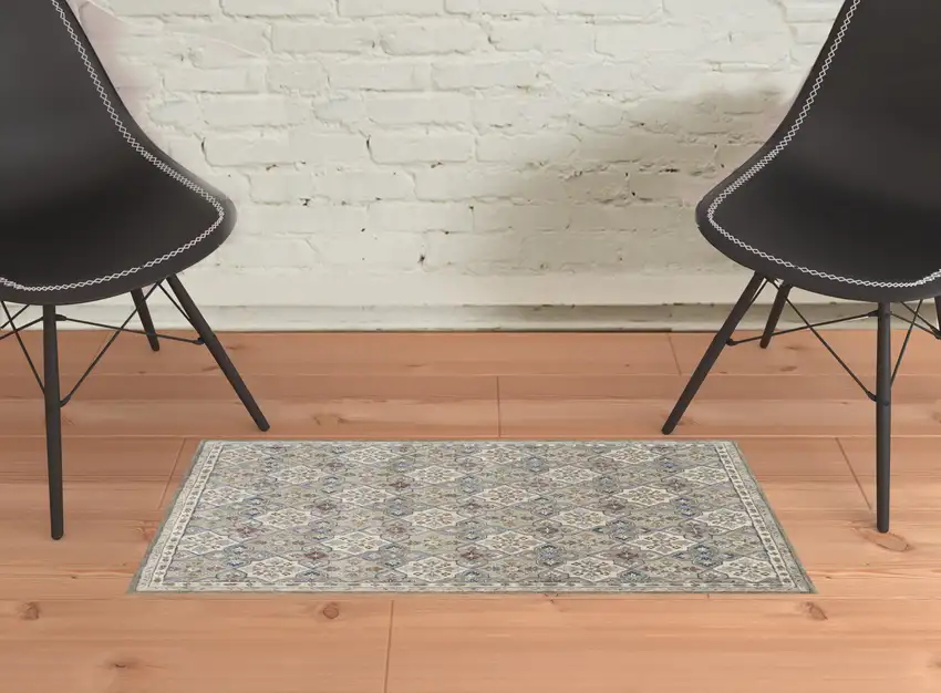 Taupe Ivory And Red Wool Patchwork Tufted Handmade Stain Resistant Area Rug Photo 2
