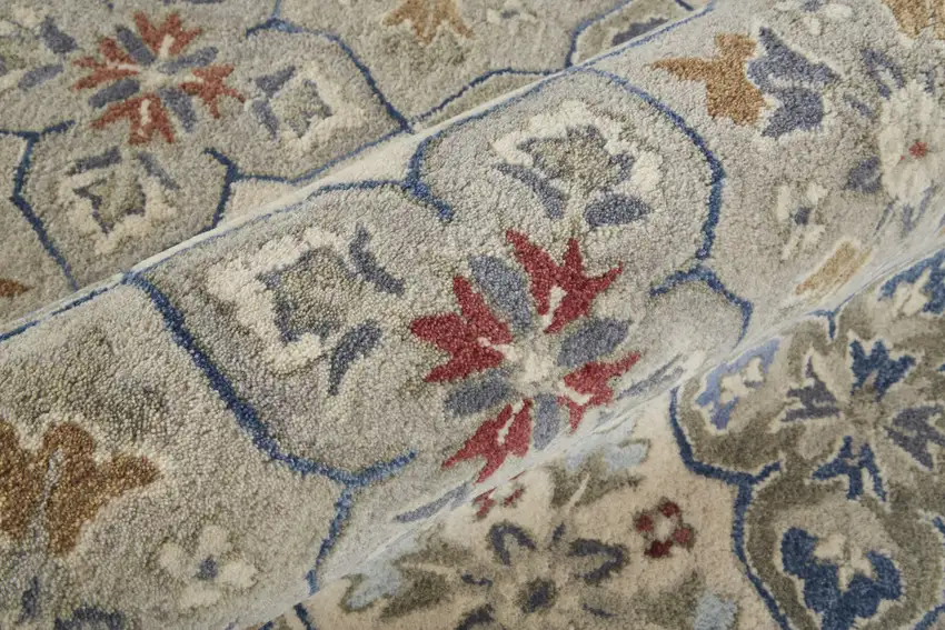 Taupe Ivory And Red Wool Patchwork Tufted Handmade Stain Resistant Area Rug Photo 8