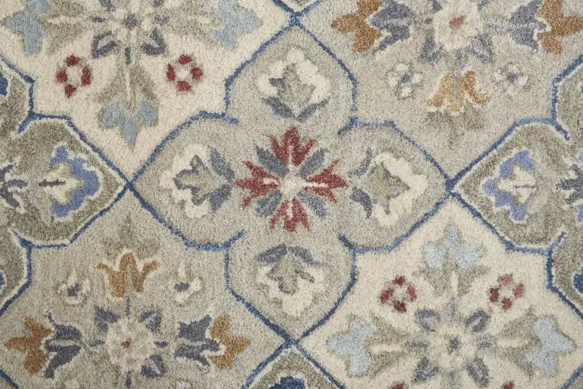 Taupe Ivory And Red Wool Patchwork Tufted Handmade Stain Resistant Area Rug Photo 9