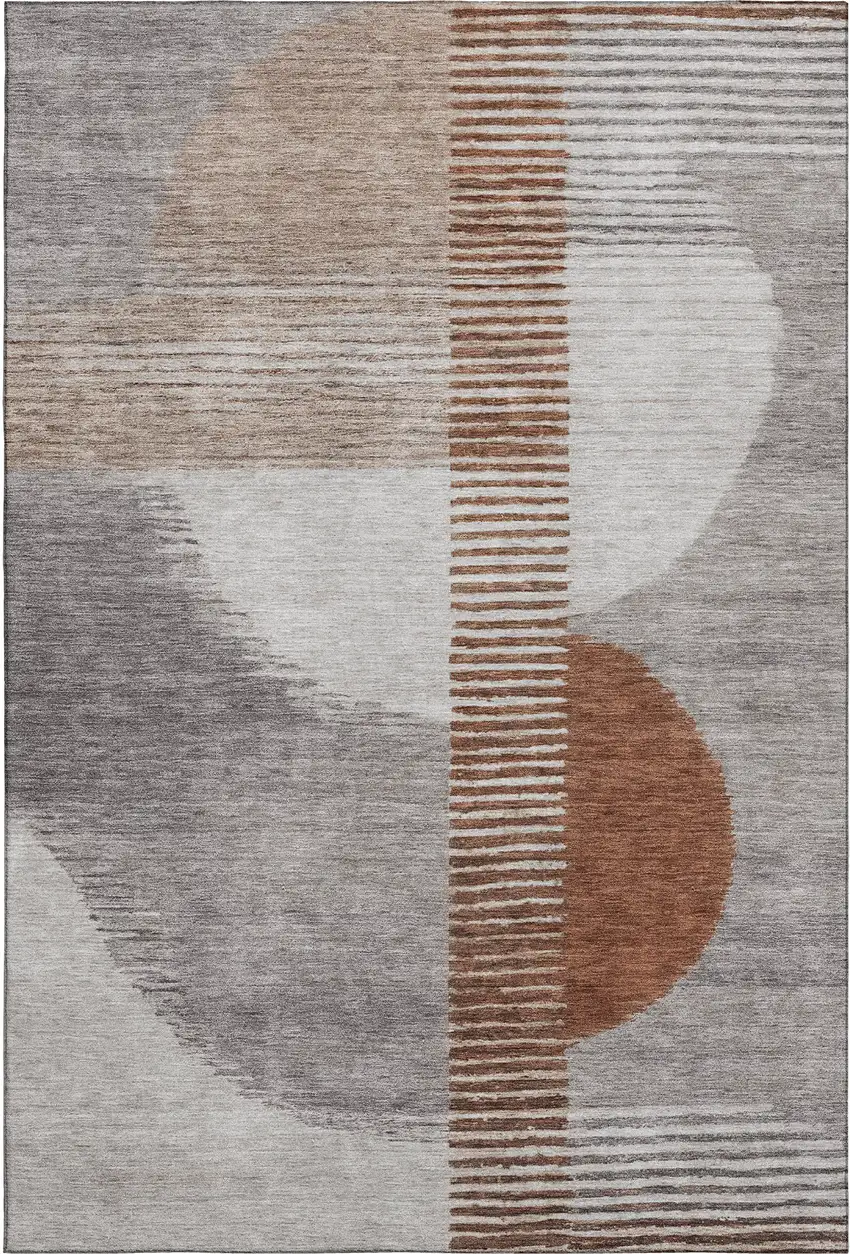 Taupe Ivory And Rust Geometric Washable Area Rug With UV Protection Photo 7