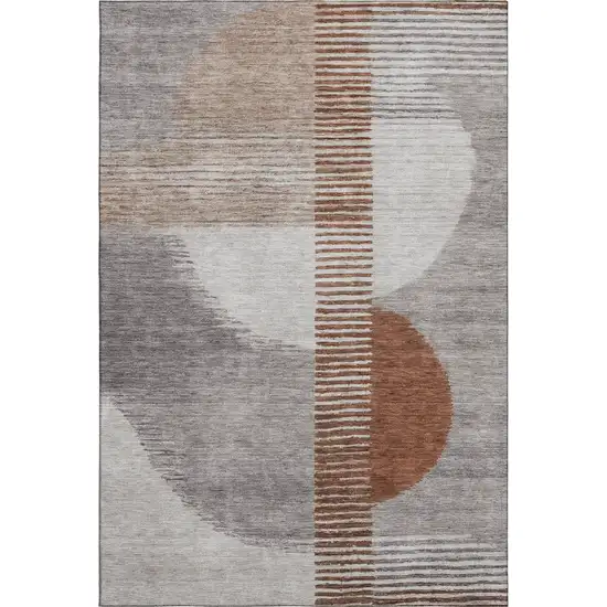 Taupe Ivory And Rust Geometric Washable Area Rug With UV Protection Photo 6