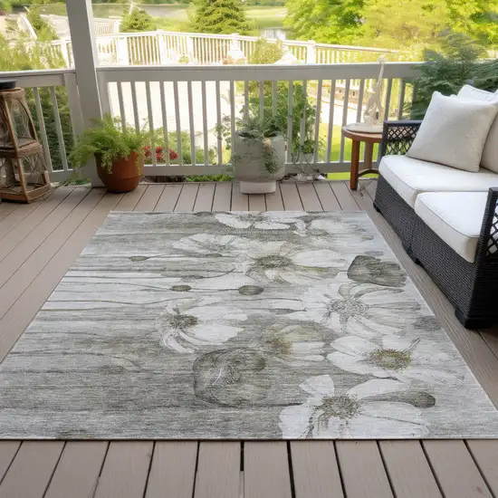 Taupe Ivory And Tan Floral Washable Indoor Outdoor Area Rug Photo 9