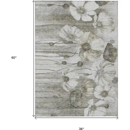 Taupe Ivory And Tan Floral Washable Indoor Outdoor Area Rug Photo 3