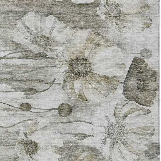 Taupe Ivory And Tan Floral Washable Indoor Outdoor Area Rug Photo 5