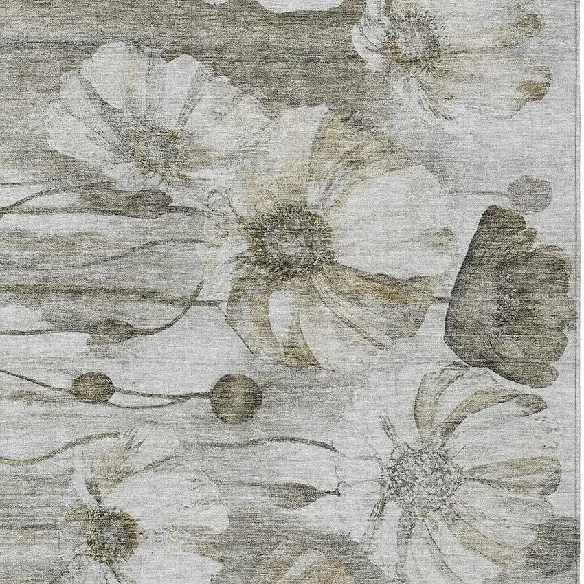 Taupe Ivory And Tan Floral Washable Indoor Outdoor Area Rug Photo 5