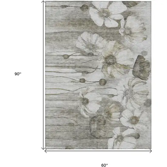 Taupe Ivory And Tan Floral Washable Indoor Outdoor Area Rug Photo 3