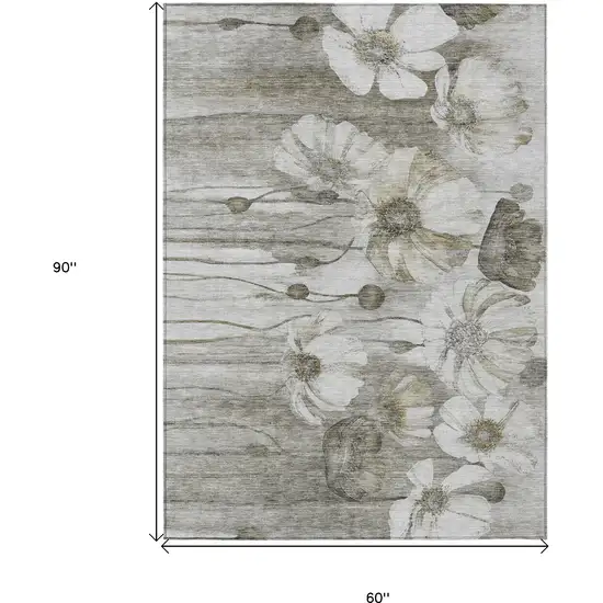 Taupe Ivory And Tan Floral Washable Indoor Outdoor Area Rug Photo 3