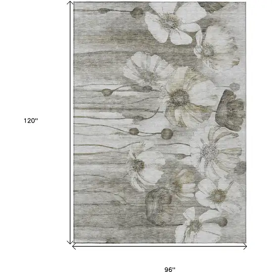 Taupe Ivory And Tan Floral Washable Indoor Outdoor Area Rug Photo 3