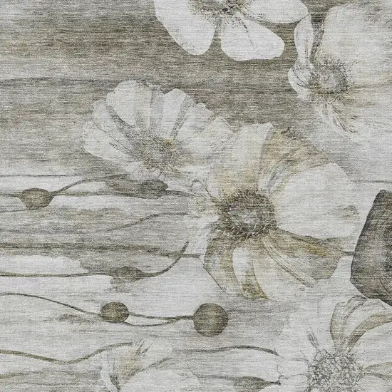 Taupe Ivory And Tan Floral Washable Indoor Outdoor Area Rug Photo 5