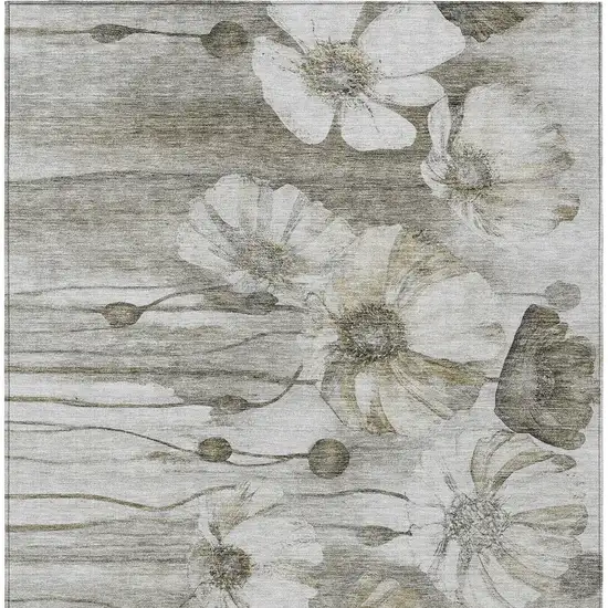 Taupe Ivory And Tan Floral Washable Indoor Outdoor Area Rug Photo 6
