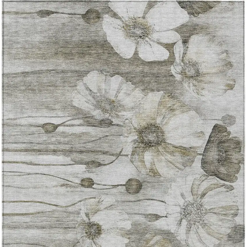 Taupe Ivory And Tan Floral Washable Indoor Outdoor Area Rug Photo 6