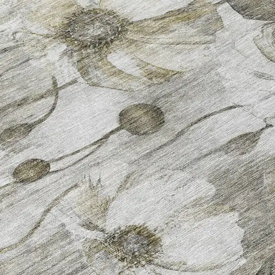 Taupe Ivory And Tan Floral Washable Indoor Outdoor Area Rug Photo 4