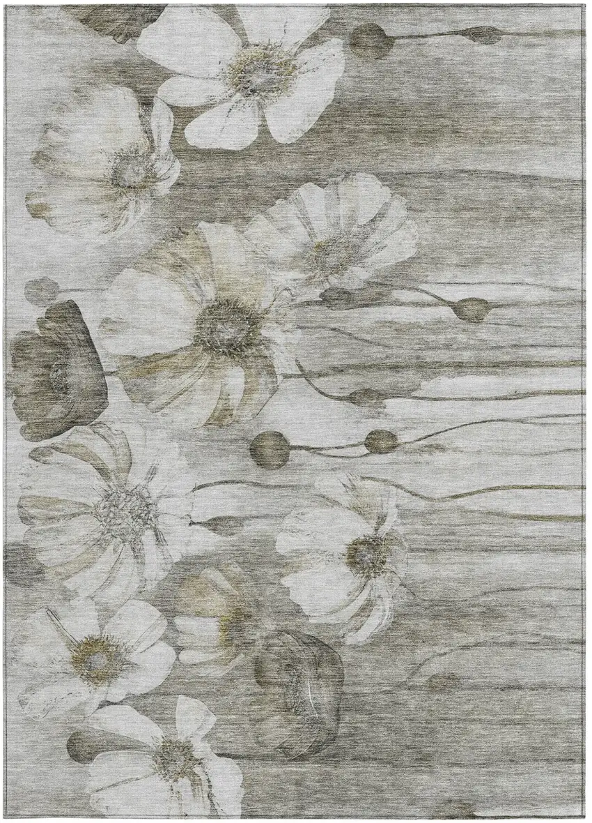 Taupe Ivory And Tan Floral Washable Indoor Outdoor Area Rug Photo 7