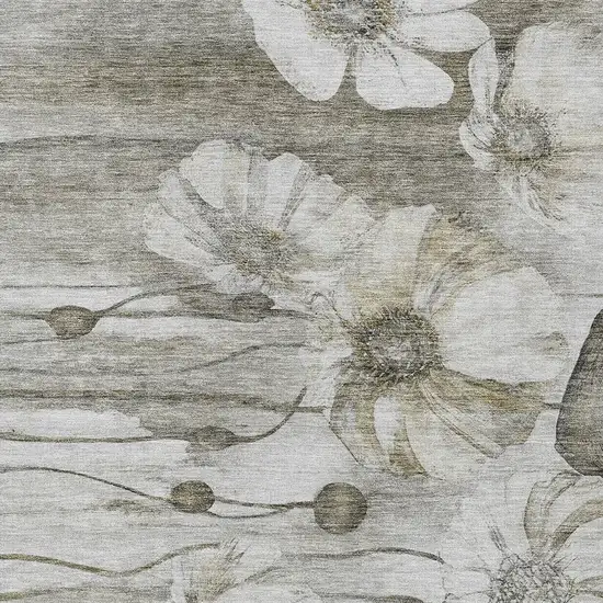 Taupe Ivory And Tan Floral Washable Indoor Outdoor Area Rug Photo 5