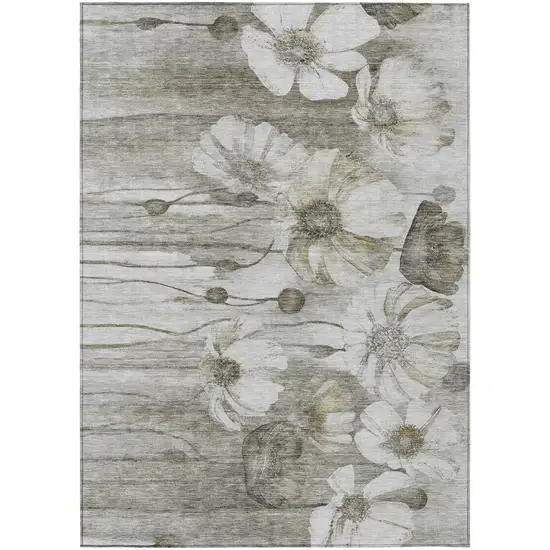 Taupe Ivory And Tan Floral Washable Indoor Outdoor Area Rug Photo 1