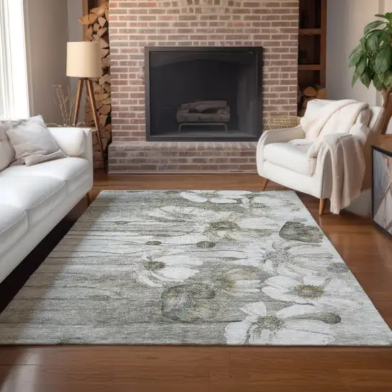 Taupe Ivory And Tan Floral Washable Indoor Outdoor Area Rug Photo 9