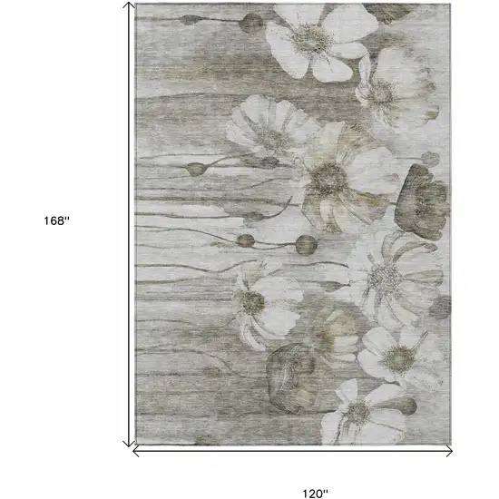 Taupe Ivory And Tan Floral Washable Indoor Outdoor Area Rug Photo 3