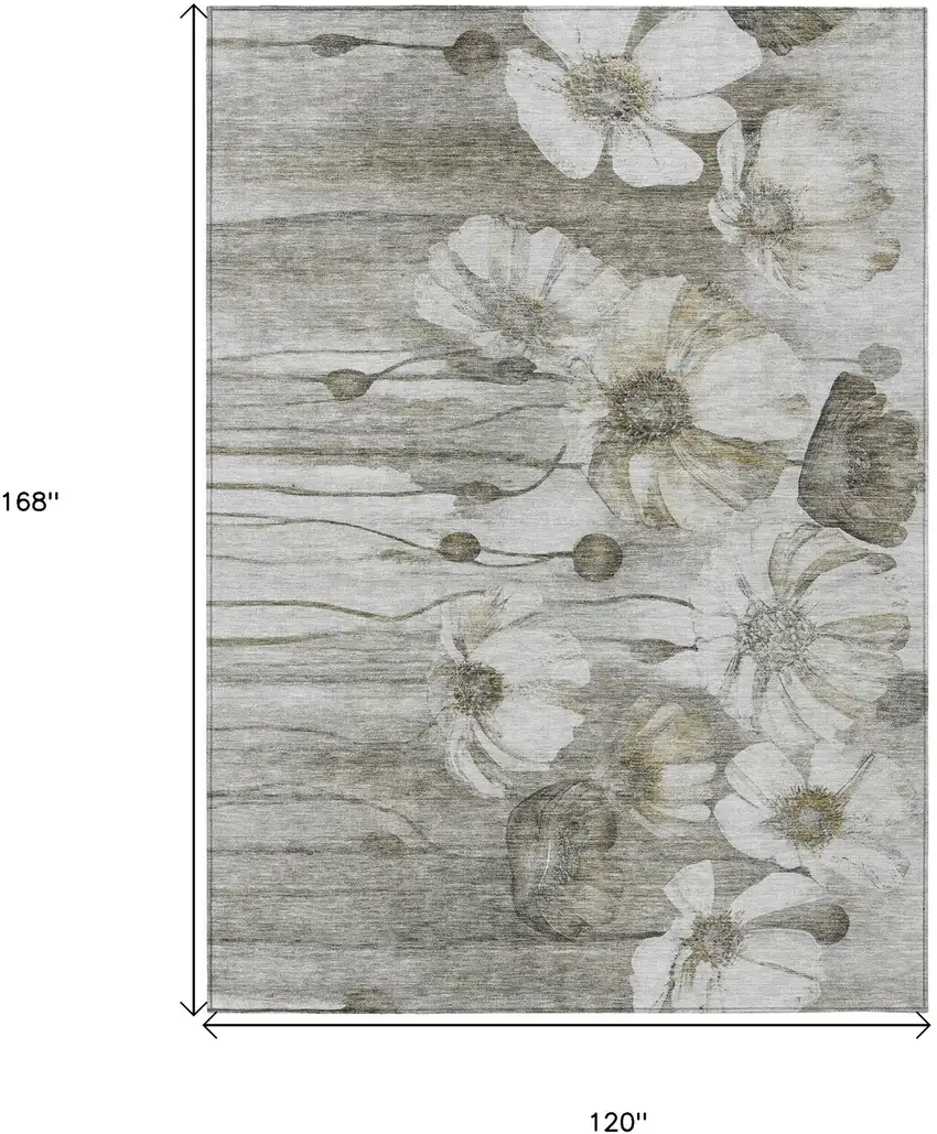 Taupe Ivory And Tan Floral Washable Indoor Outdoor Area Rug Photo 3