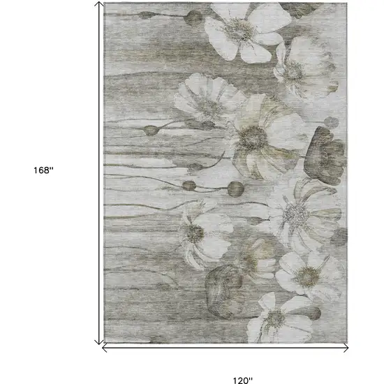 Taupe Ivory And Tan Floral Washable Indoor Outdoor Area Rug Photo 3
