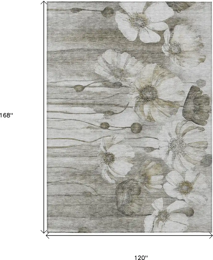 Taupe Ivory And Tan Floral Washable Indoor Outdoor Area Rug Photo 3
