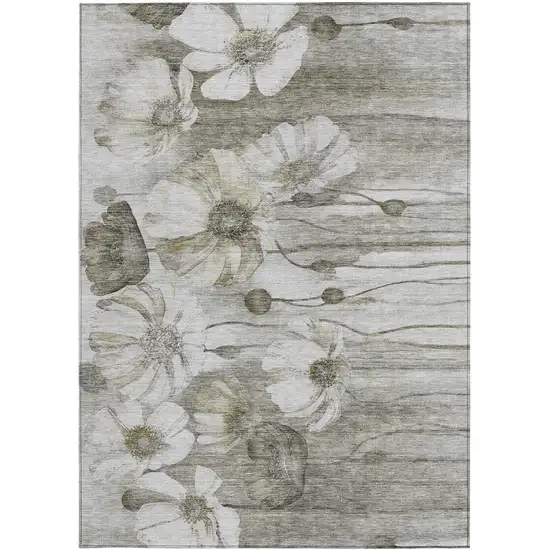 Taupe Ivory And Tan Floral Washable Indoor Outdoor Area Rug Photo 6