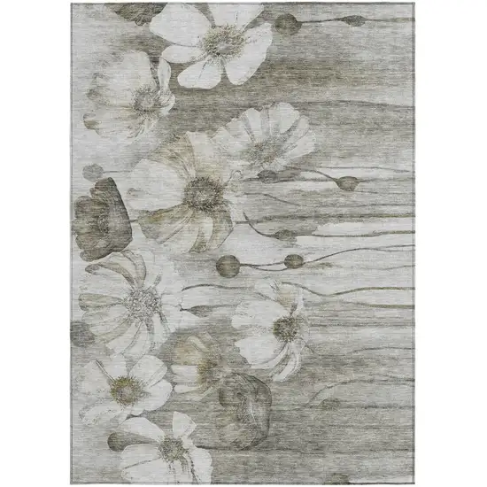 Taupe Ivory And Tan Floral Washable Indoor Outdoor Area Rug Photo 6