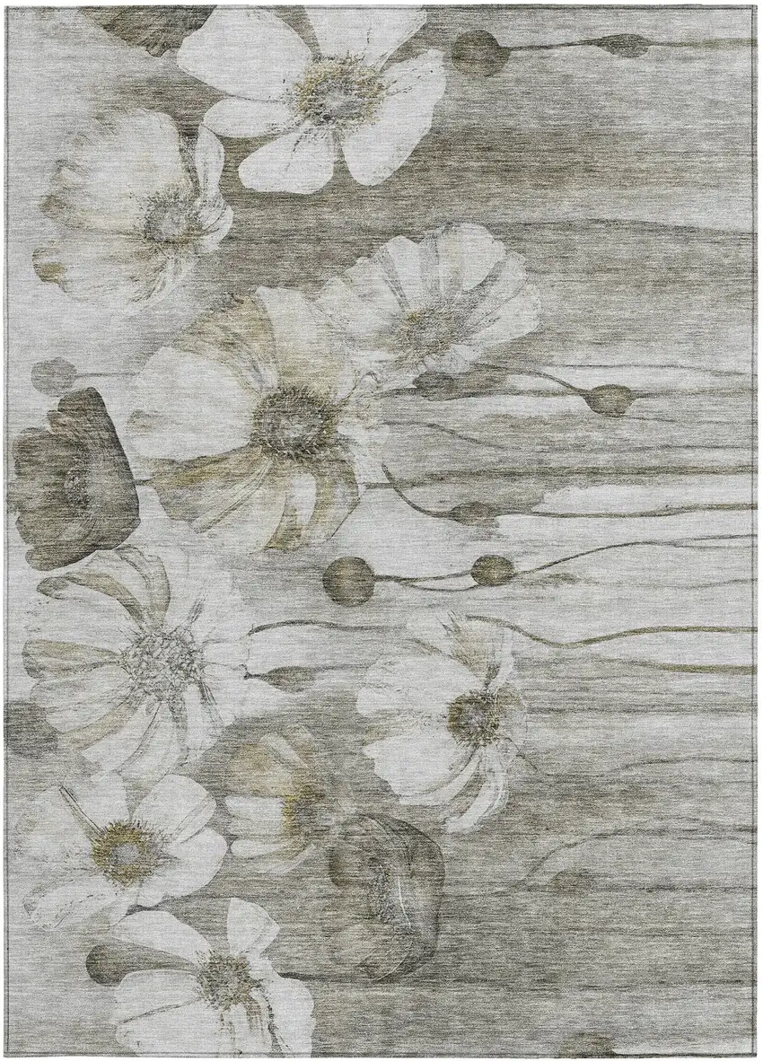 Taupe Ivory And Tan Floral Washable Indoor Outdoor Area Rug Photo 6