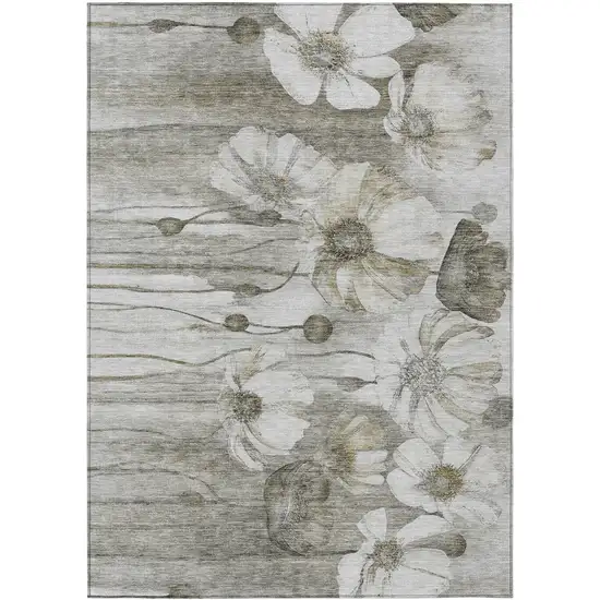 Taupe Ivory And Tan Floral Washable Indoor Outdoor Area Rug Photo 1