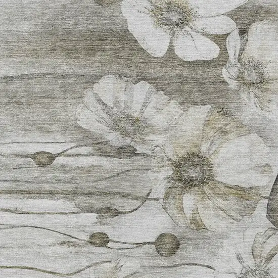 Taupe Ivory And Tan Floral Washable Indoor Outdoor Area Rug Photo 5