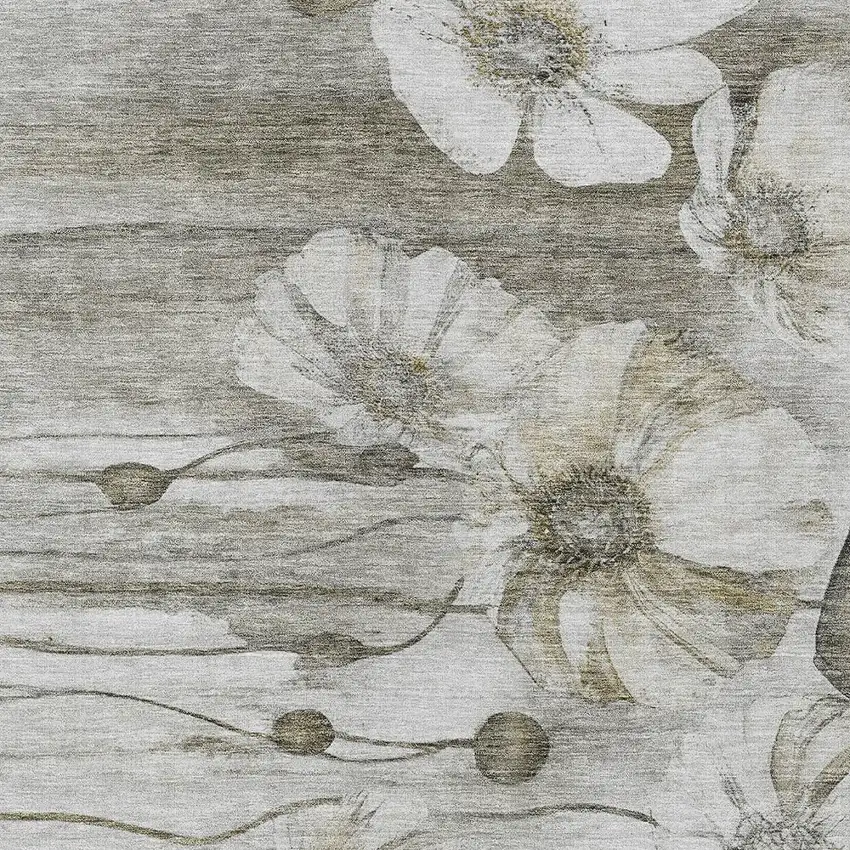 Taupe Ivory And Tan Floral Washable Indoor Outdoor Area Rug Photo 5
