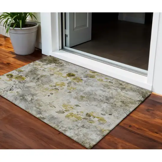 Taupe Ivory And Tan Floral Washable Indoor Outdoor Area Rug Photo 1