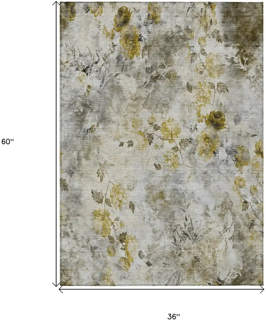 Taupe Ivory And Tan Floral Washable Indoor Outdoor Area Rug Photo 8