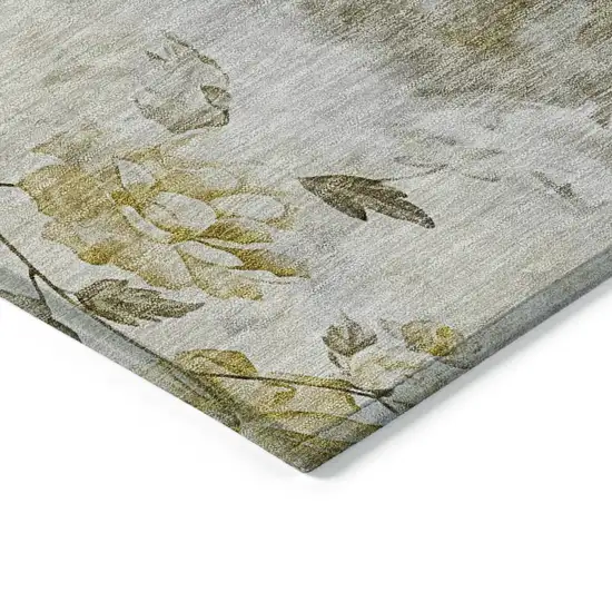 Taupe Ivory And Tan Floral Washable Indoor Outdoor Area Rug Photo 4