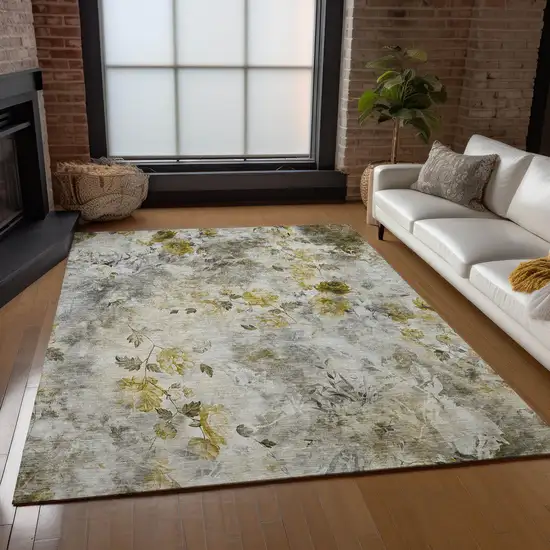 Taupe Ivory And Tan Floral Washable Indoor Outdoor Area Rug Photo 9