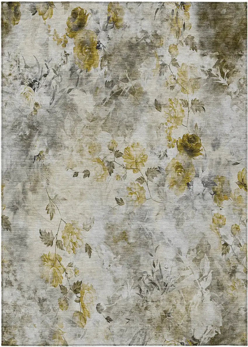 Taupe Ivory And Tan Floral Washable Indoor Outdoor Area Rug Photo 1