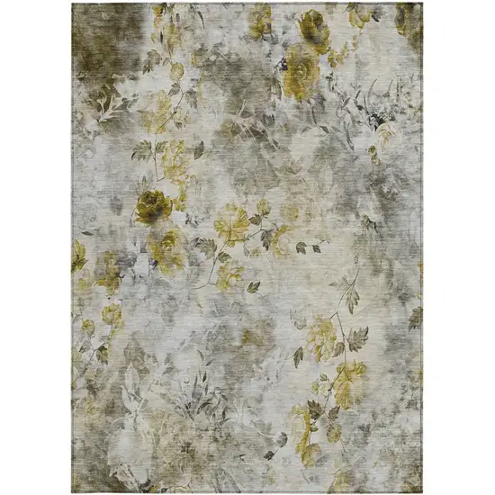 Taupe Ivory And Tan Floral Washable Indoor Outdoor Area Rug Photo 5