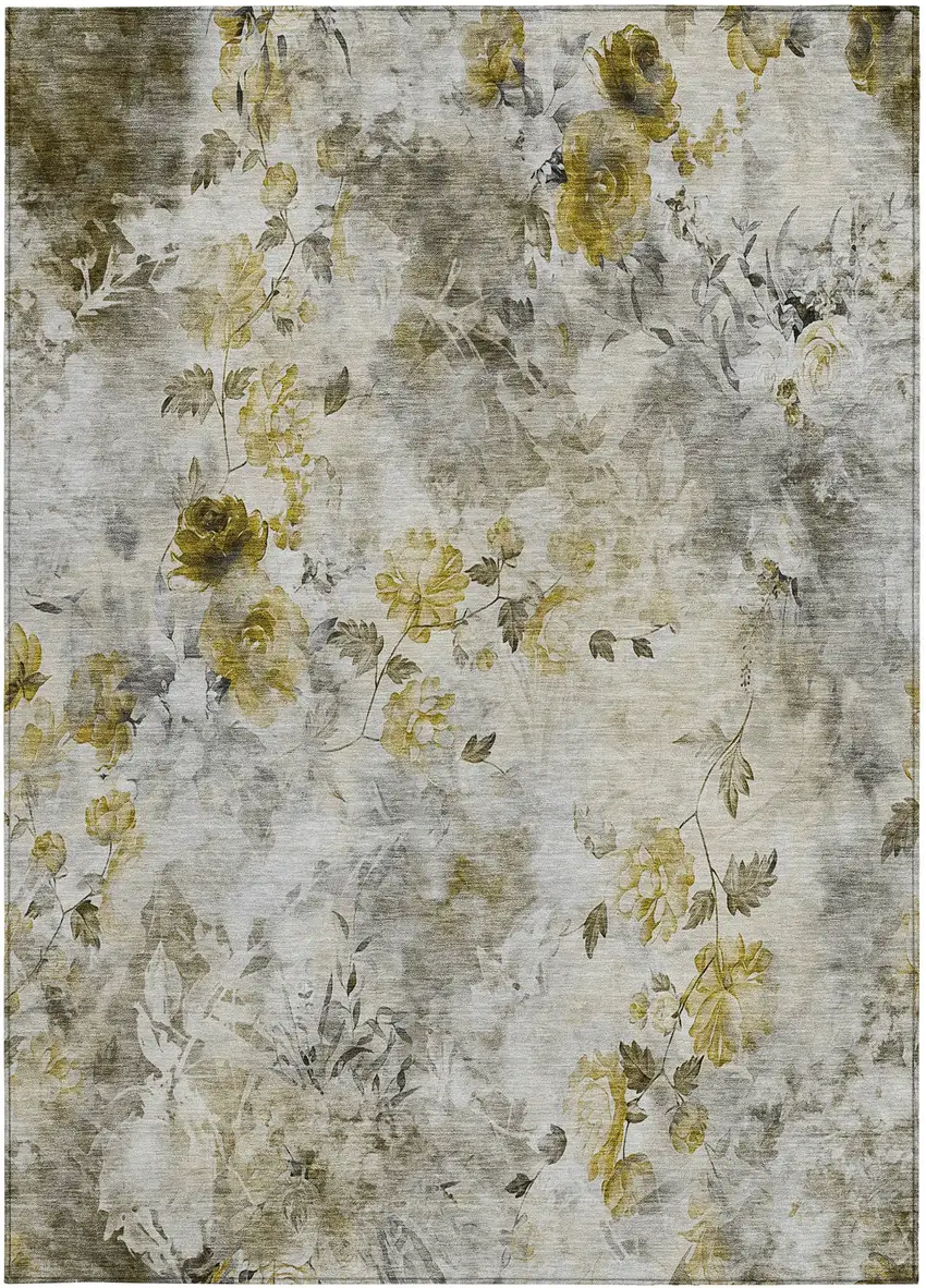Taupe Ivory And Tan Floral Washable Indoor Outdoor Area Rug Photo 5