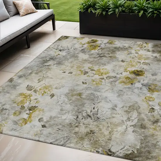 Taupe Ivory And Tan Floral Washable Indoor Outdoor Area Rug Photo 1