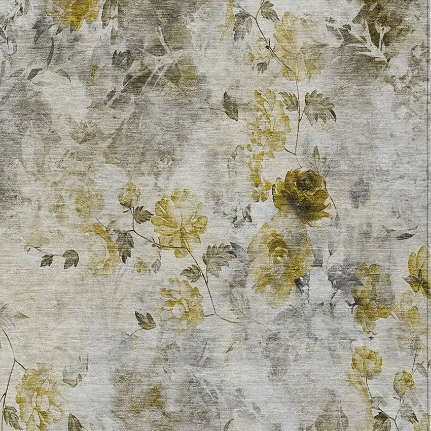 Taupe Ivory And Tan Floral Washable Indoor Outdoor Area Rug Photo 5