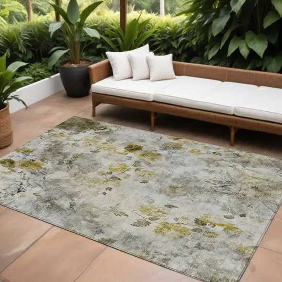 Taupe Ivory And Tan Floral Washable Indoor Outdoor Area Rug Photo 1