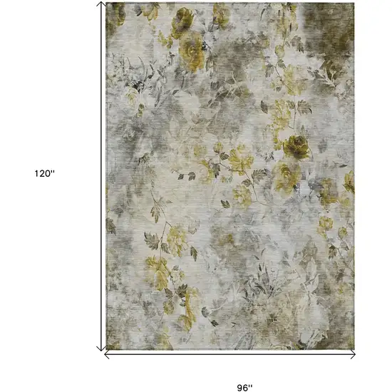 Taupe Ivory And Tan Floral Washable Indoor Outdoor Area Rug Photo 8